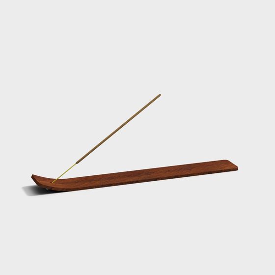 Long dark brown wooden incense stick holder with curved end on grey background
