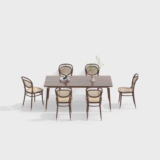 Elegant 6-Person Dining Table and Chair Set 3D model
