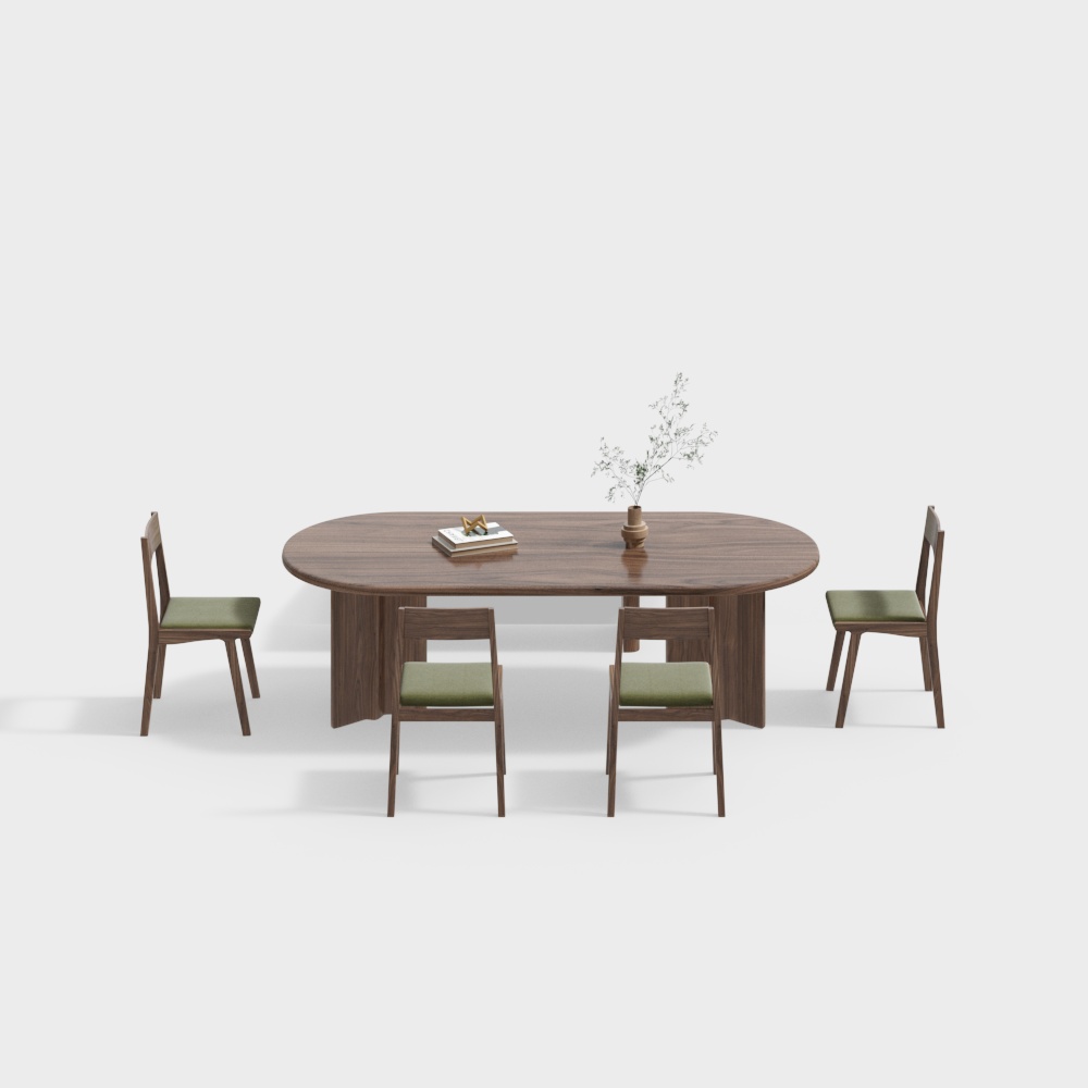 현대 호두나무 식탁과 의자