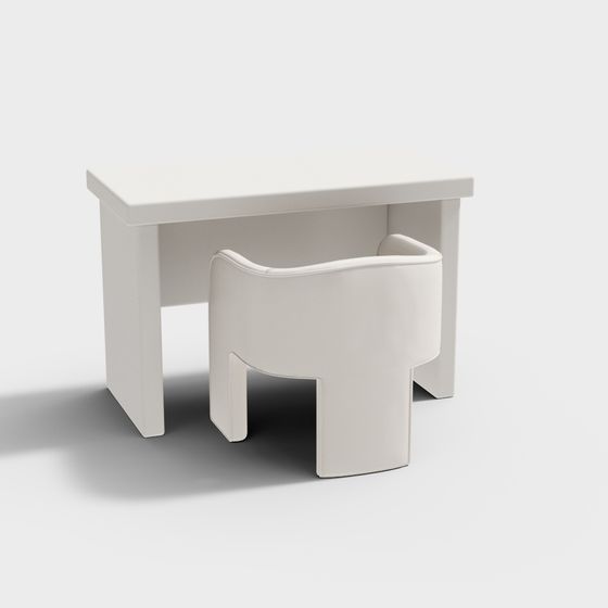 Single Table and Chair Combination 3D Model in Earth Color