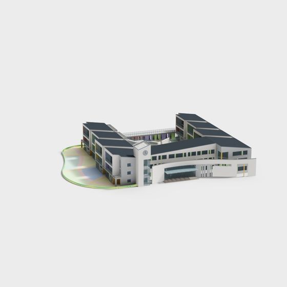 Modern School Building 3D Model