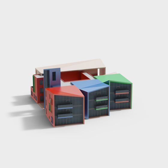 Vibrant Low-Polygon Architectural 3D Model