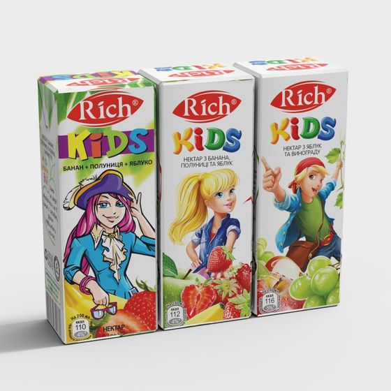 Rich Kids Juice Packaging 3D Model for Children