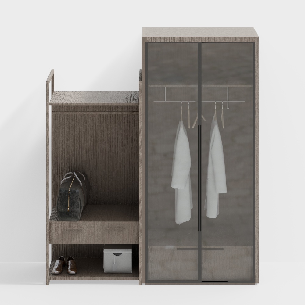 Modern log clothes hanger in hotel room