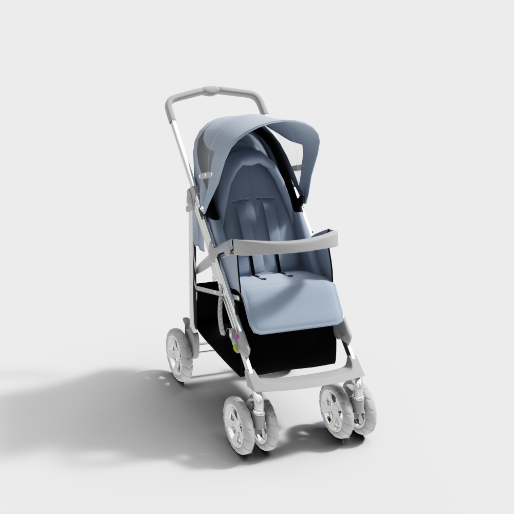 Stylish Low-Polygon Baby Stroller 3D model