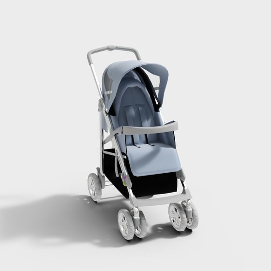 Stylish Low-Polygon Baby Stroller 3D model