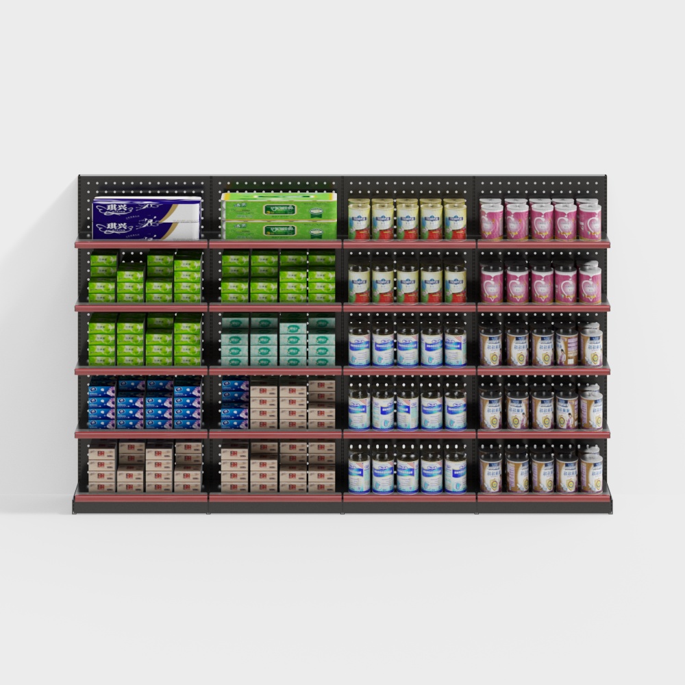 Supermarket wall shelves