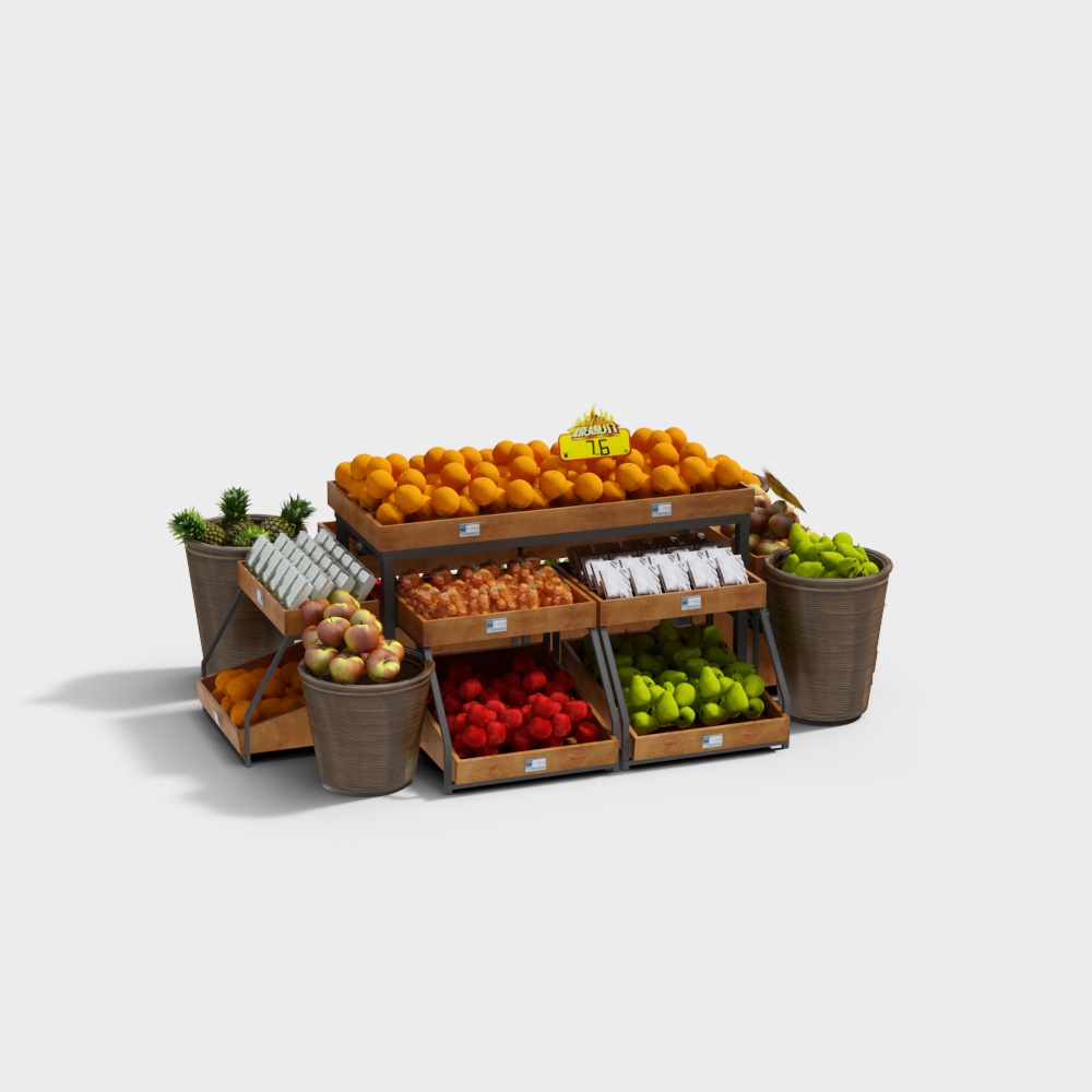 Vibrant Grocery Store Fruit Stand 3D model