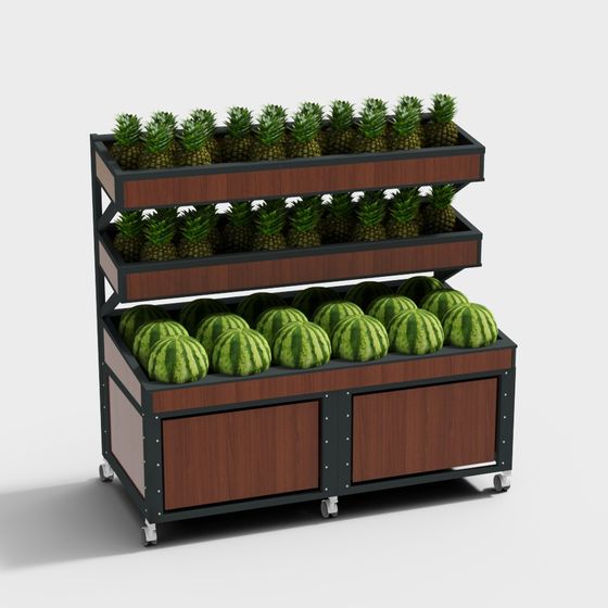 Low-Poly Fruit Display Shelf 3D model