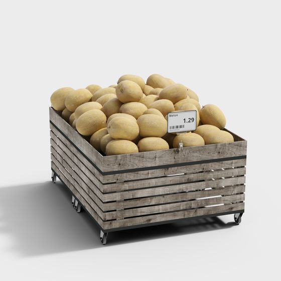 Realistic Low Poly Wooden Box Melon 3D model