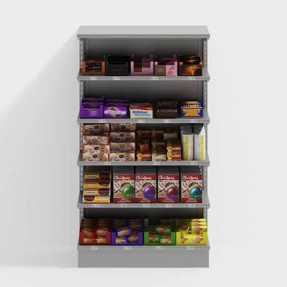 Hyper-Realistic Supermarket Snack Shelf 3D Model