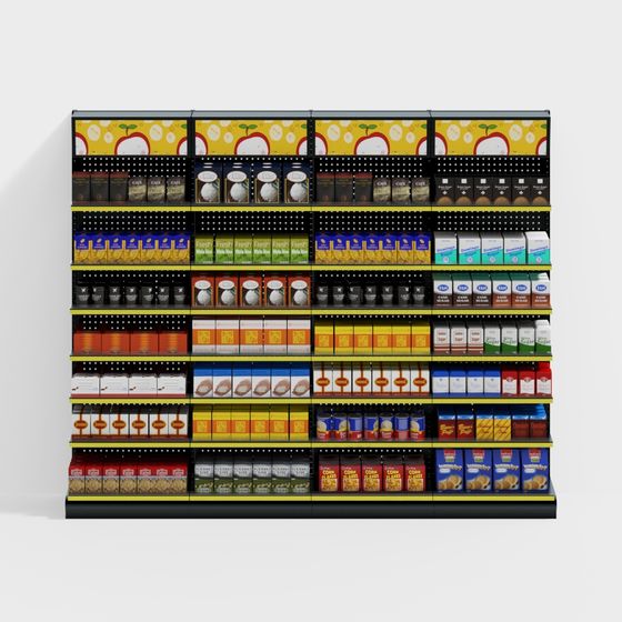 Colorful Low-Polygon Supermarket Shelf 3D model