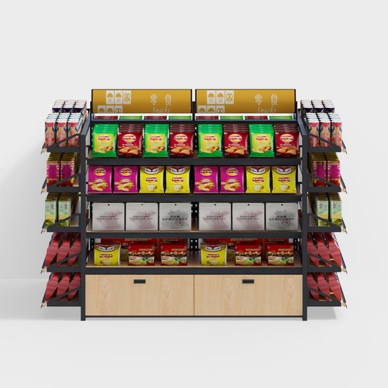 Vibrant Snack Shelf 3D Model for Modern Grocery Stores