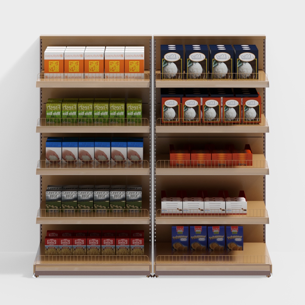Supermarket island shelves