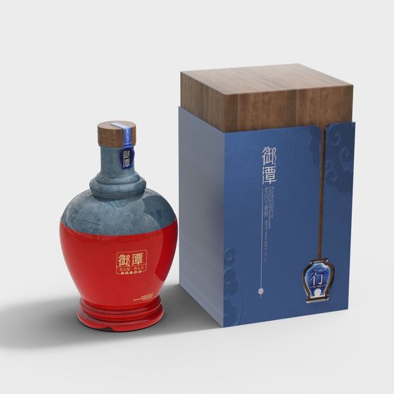 Elegant Oriental Bottle and Packaging 3D model