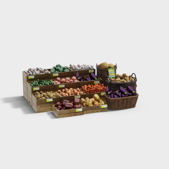 Vibrant Low-Poly Fruit and Vegetable 3D Model