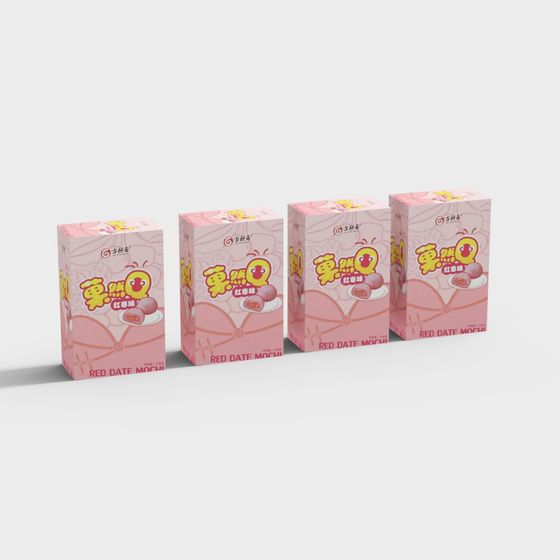 Playful Red Sugar Mochi Packaging Box 3D model