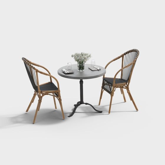 Outdoor Table and Chair Combination 3D Model in Black