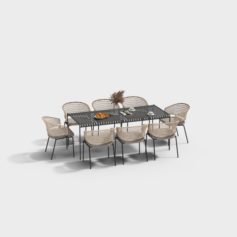 Urban Garden Dining Table and Chair Set – Black Metal & Beige