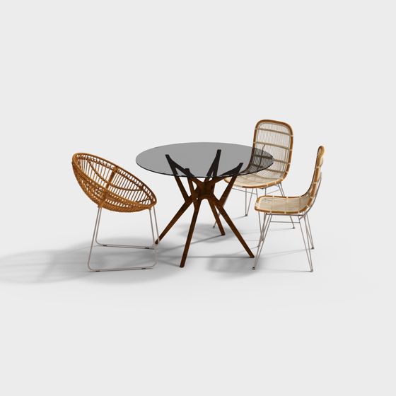 Stylish Woven Dining Table and Chair Set 3D model