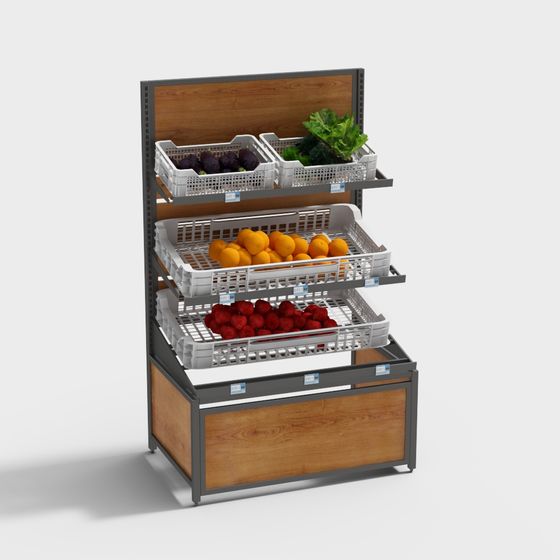 Vibrant Fruit and Vegetable Display Rack 3D model for Retail Spaces