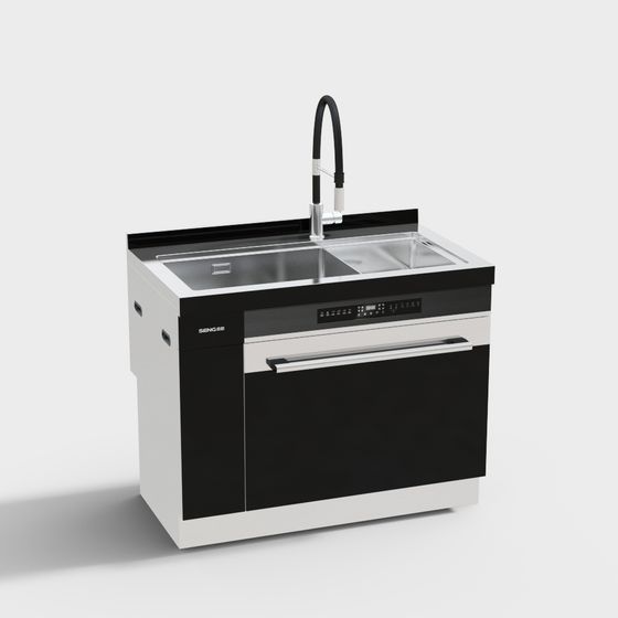 Minimalist 3D Kitchen Sink Cabinet Model