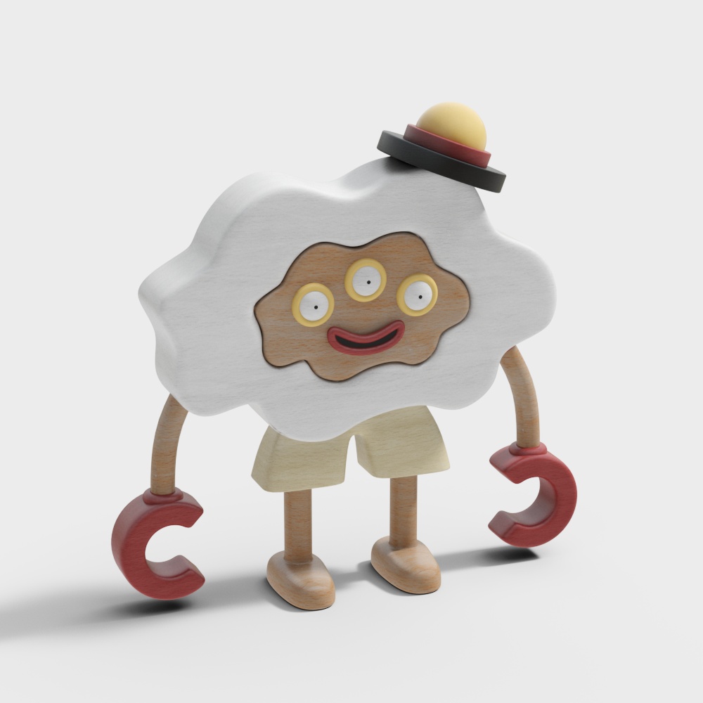 Charming Cloudy 3D Model – Whimsical Low-Poly Design