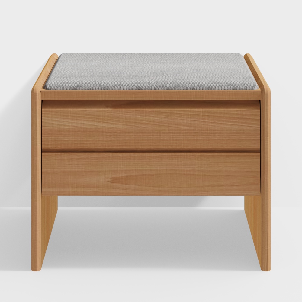 Stylish Wooden Storage Stool 3D Model – Low-Poly Wood & Fabric