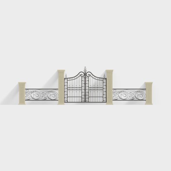 Charming Wrought Iron Garden Gate 3D model