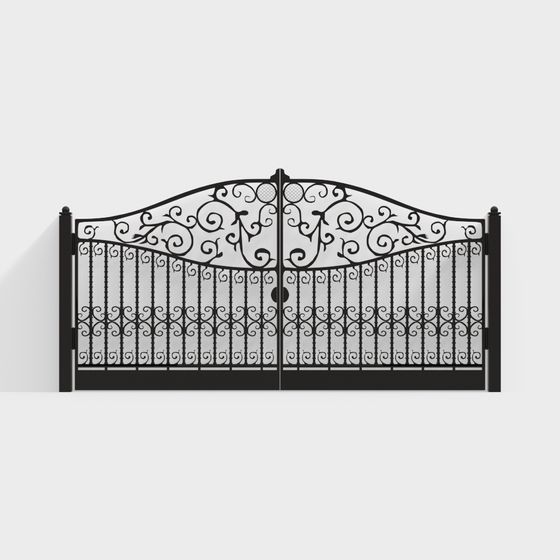 Elegant Low-Poly Ornate Iron Gate 3D Model