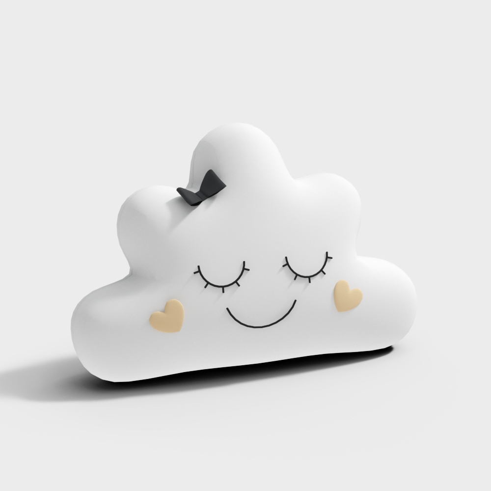 Charming Low-Poly Cloud 3D Model with Golden Hearts