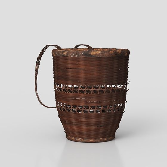 Vintage Bamboo Basket 3D model