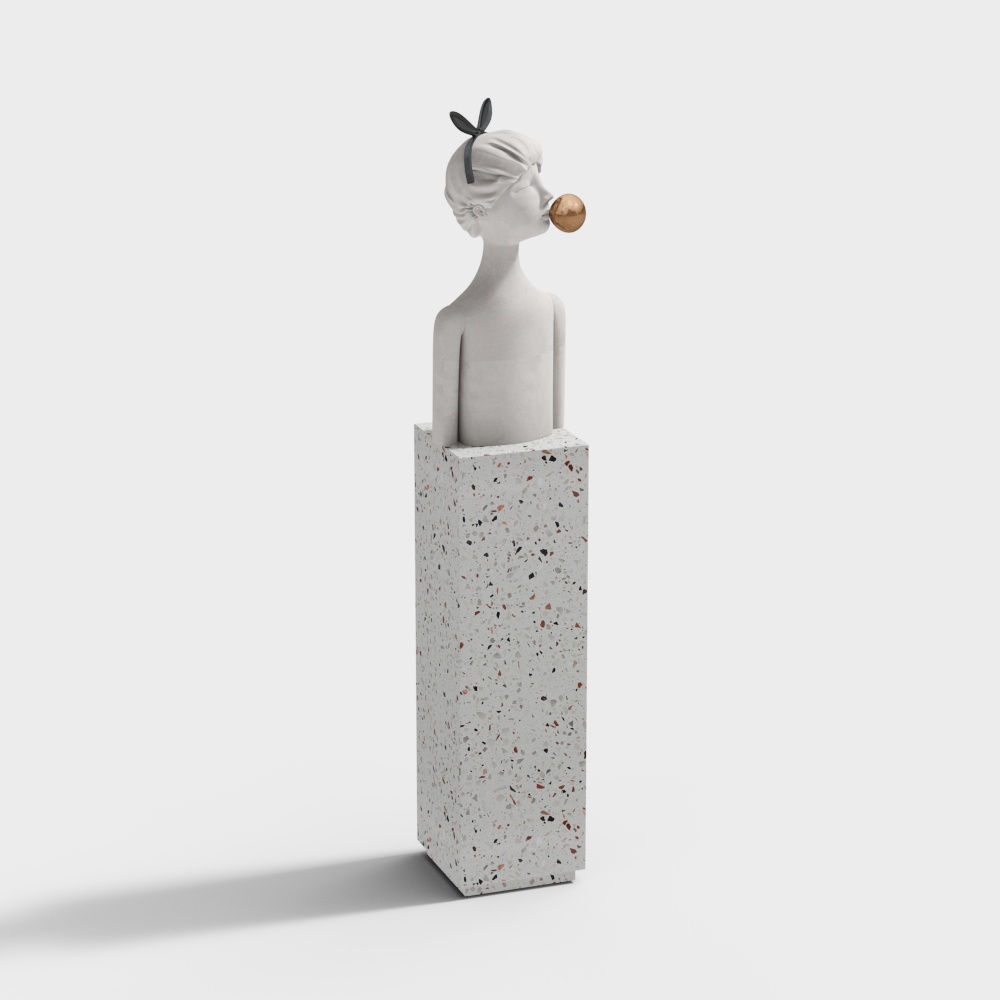 Abstract Art Statue 3D Model – Concrete Texture Design