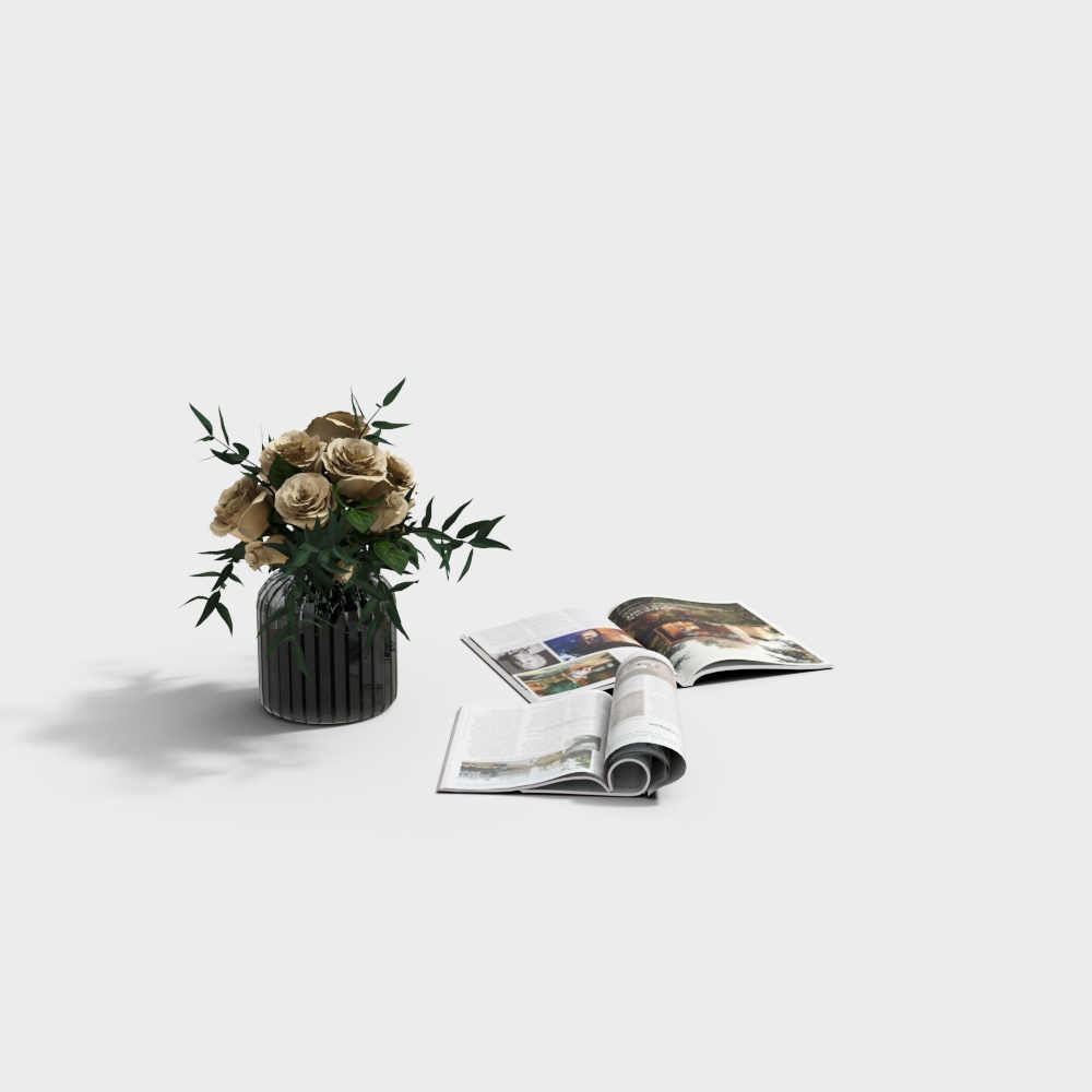 Elegant Rose Bouquet in Glass Vase 3D Model – Low-Poly Floral