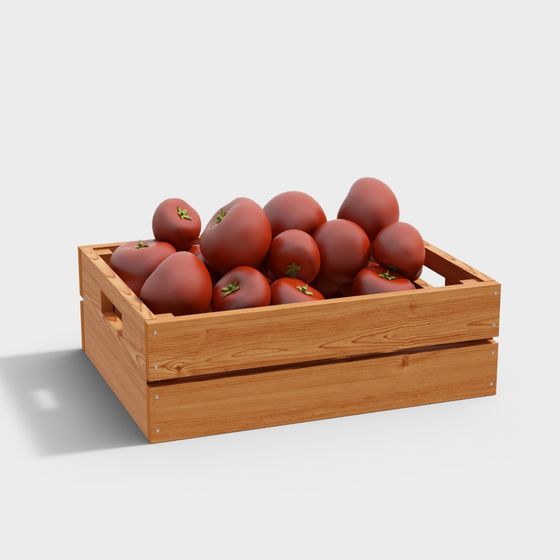 Realistic Tomato Wooden Box 3D model