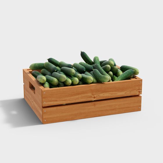 Rustic Wooden Crate of Cucumbers 3D model