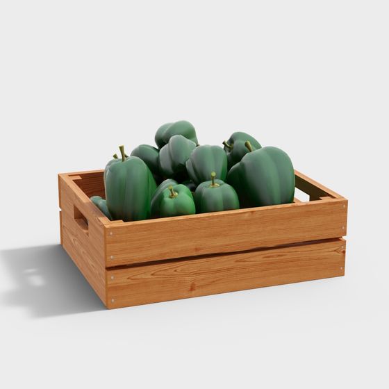 Charming Wooden Box with Green Apples 3D model