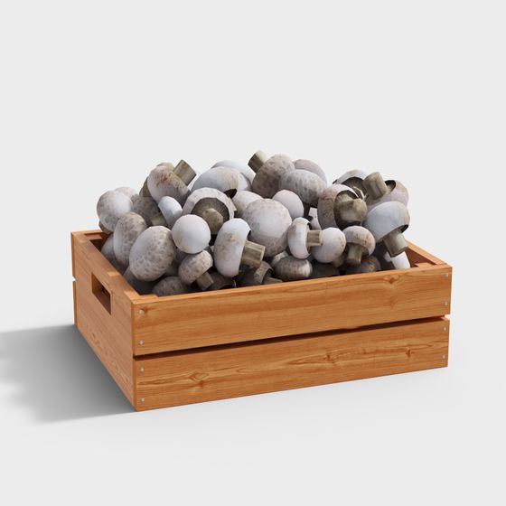Natural Wooden Box with Mushrooms 3D model