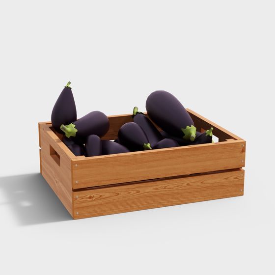 Rustic Harvest 3D model with Eggplant and Wooden Box