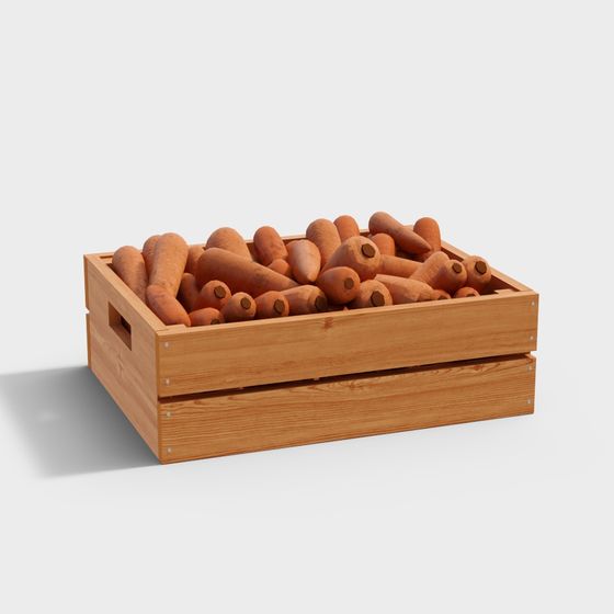 Wooden Box of Carrots 3D Model