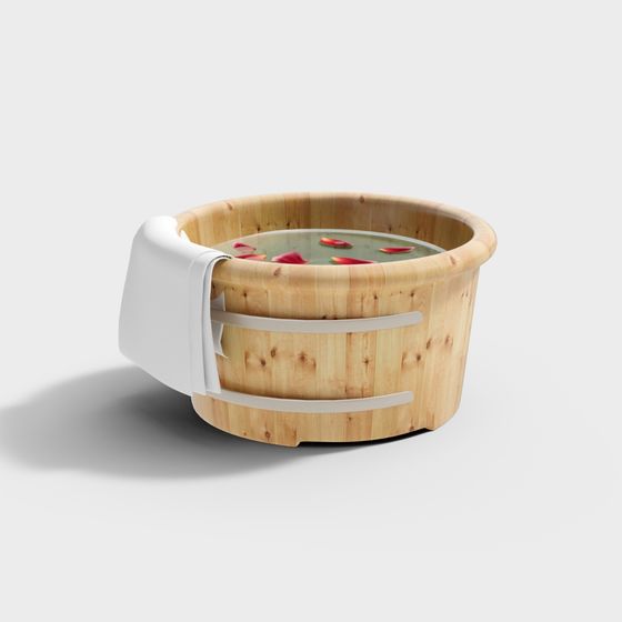 Low-Polygon Wooden Bathtub 3D model for Tranquil Spaces