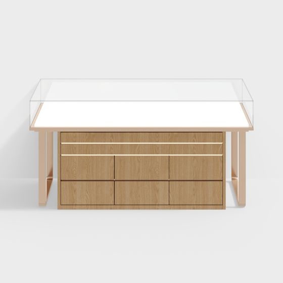 Glass-Top Wooden Cabinet 3D model