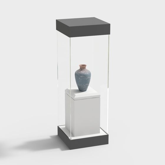 Low Poly Display Case with Vase 3D model
