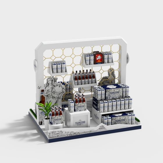 Stylish Low-Poly Beer Display Cabinet 3D Model
