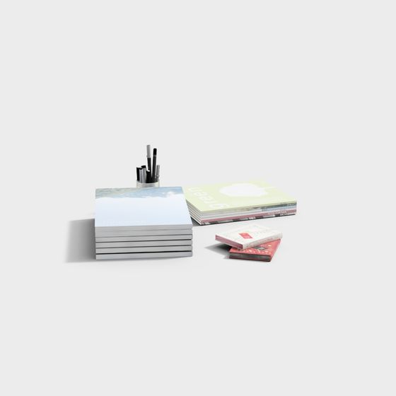 Stylish Bookshelf and Stationery 3D model