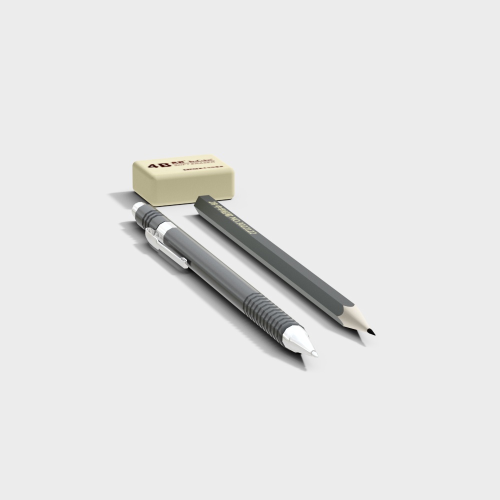 Elegant Pencil and Eraser 3D model