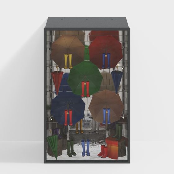 Colorful Umbrella and Rubber Boots 3D model for Rainy Days