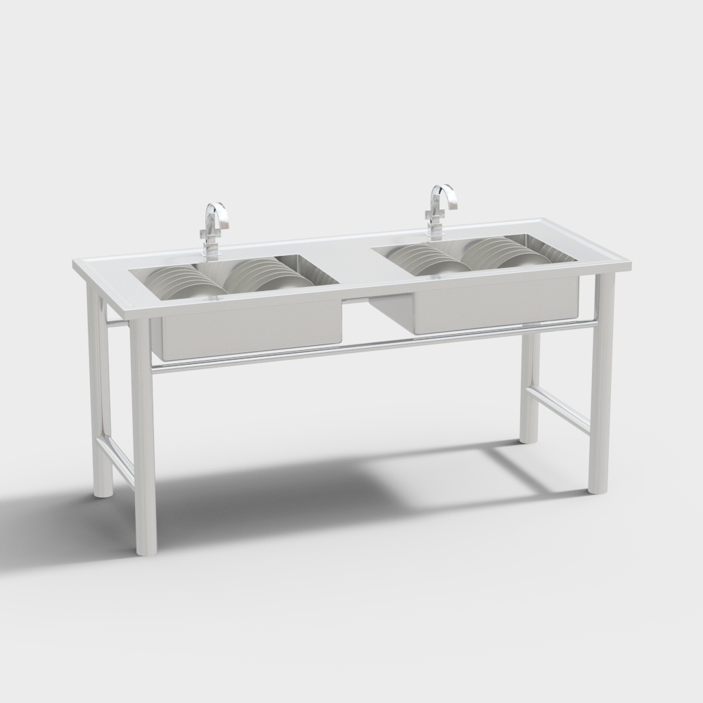 Minimalist Double Sink 3D model for Modern Interiors