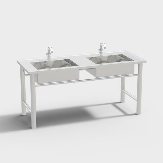Minimalist Double Sink 3D model for Modern Interiors