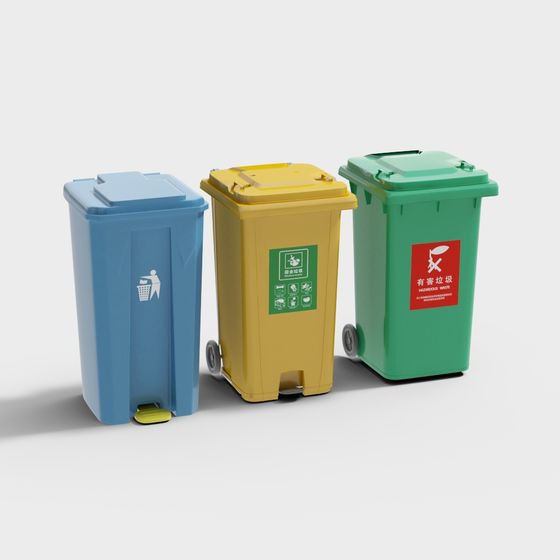 Stylish 3D Garbage Bin Model for Urban Environments